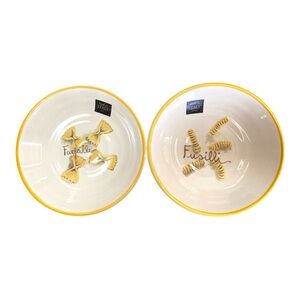 Set of 2 Italian Ceramic Pasta Bowls 9” Fusilli & Farfalle Hand Painted Italy